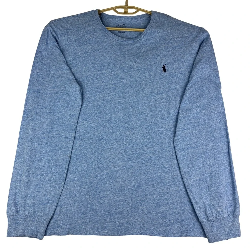 Polo Ralph Lauren T-Shirt Mens XL Blue Long Sleeve Heathered Cotton Pony‎ Logo